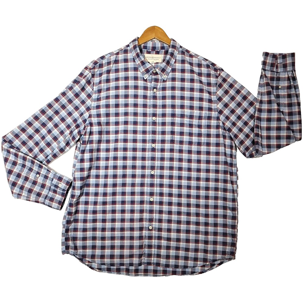 Denim & Supply Ralph Lauren Button Shirt Men XXL Blue Plaid Long Sleeve Casual